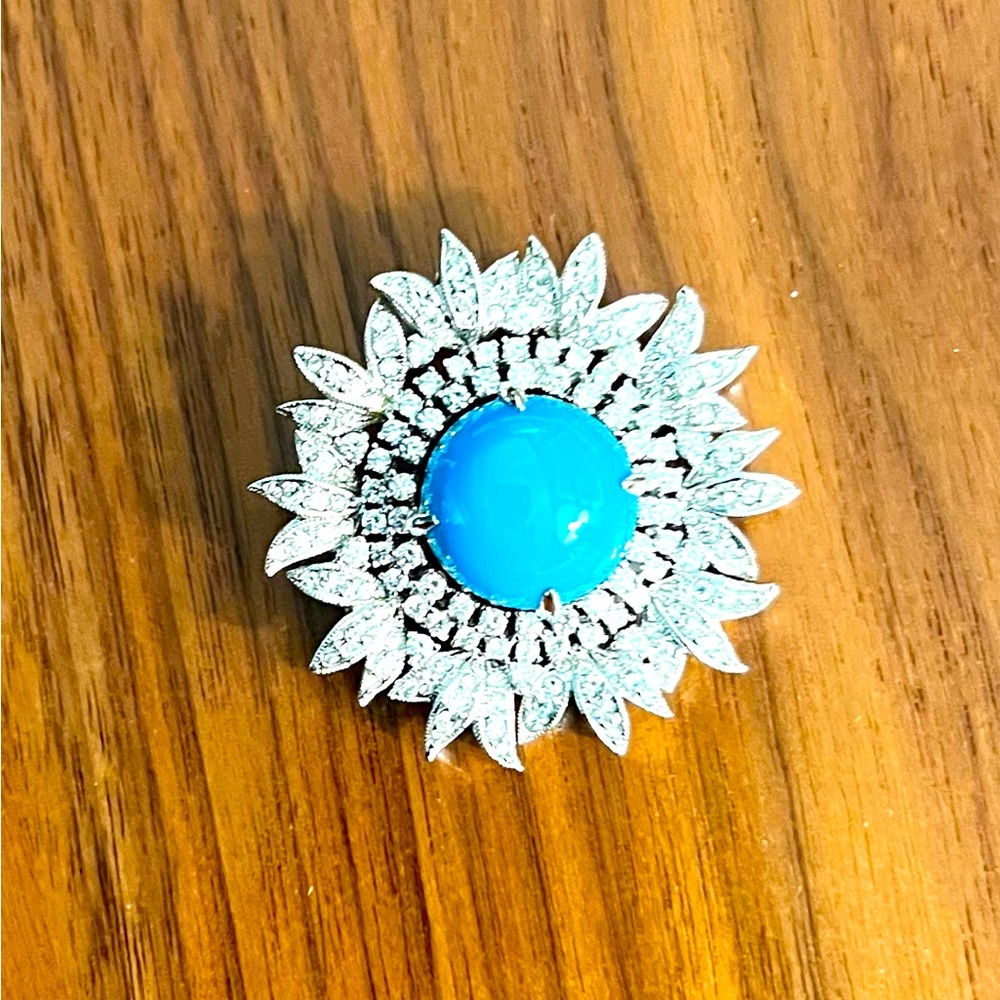 Genuine Turquoise and Pave Brooch